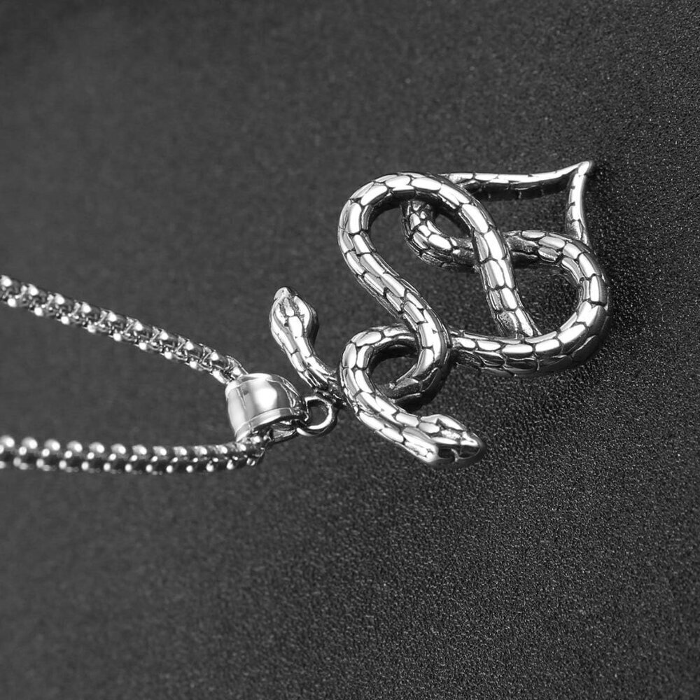 Men's Two-headed snake silver Gothic Stainless Steel Snake Pendant Chain Jewlery - Picture 5 of 6